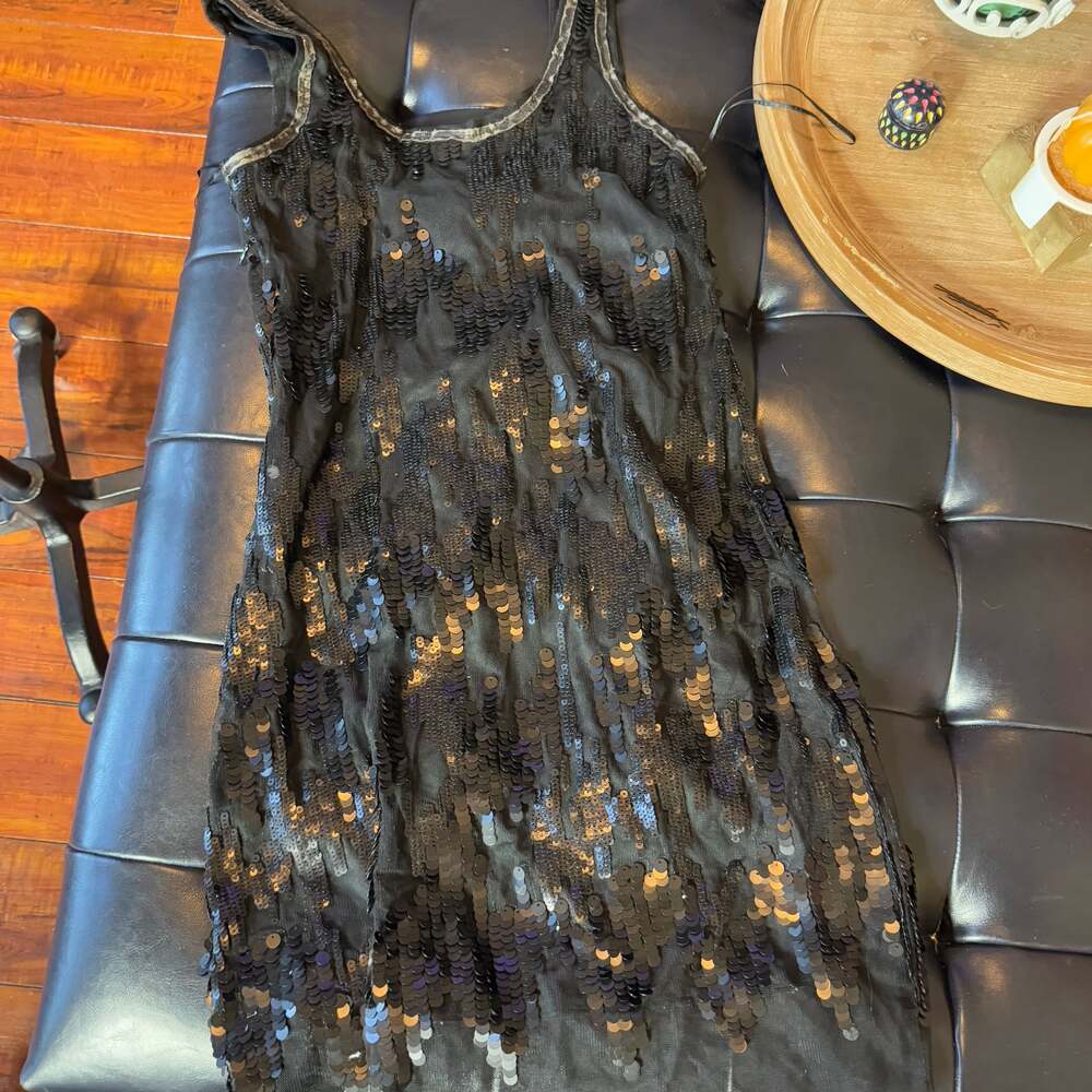 ZARA Black Sequin Mesh Overlay Mini Dress